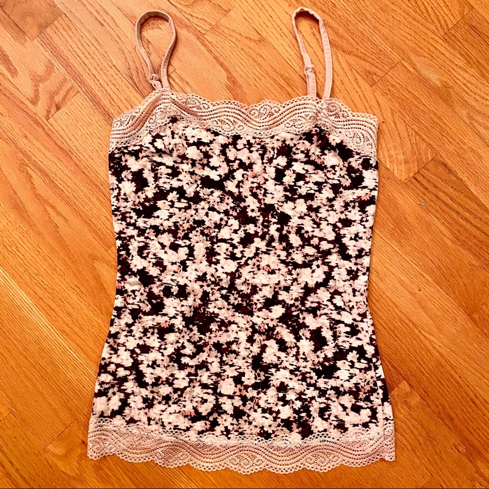 Ann Taylor Abstract Floral Pink Lace Cami Camisole XS